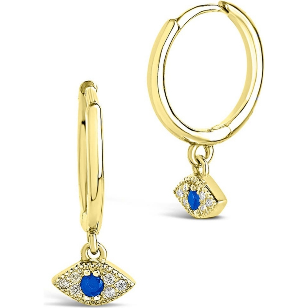 14K Yellow Gold Vermeil Evil Eye Micro Hoop Earrings - Picture 1 of 4